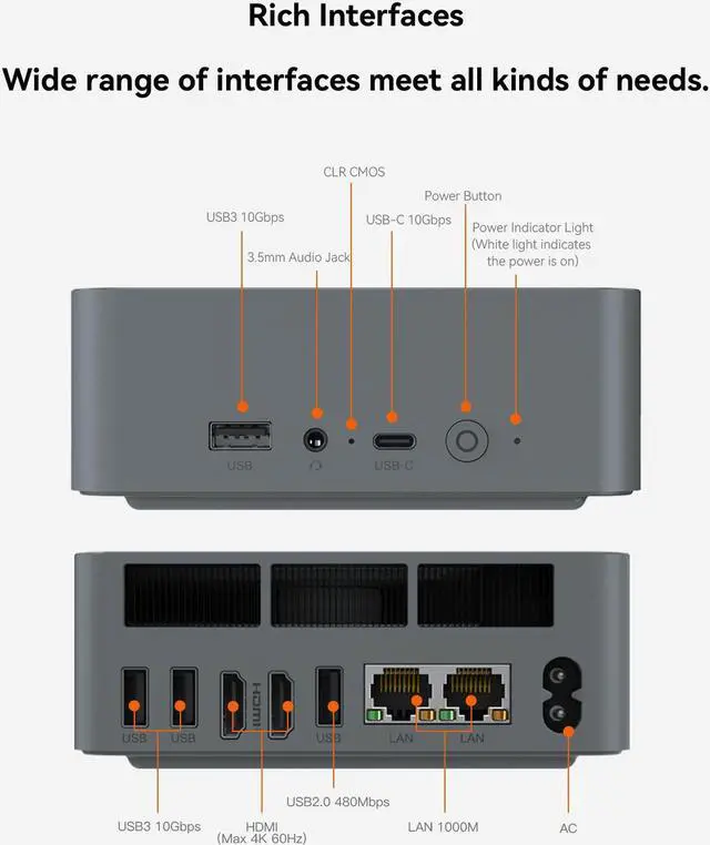 Alt view image 6 of 7 - Beelink Mini PC EQR6, AMD Ryzen 9 6900HX(up to 4.9GHz), RAM-24GB SSD-1TB, DDR5 4800MHz, WiFi6 Bluetooth5.2, Mini PC Gaming Office Home, DP HDMI PC