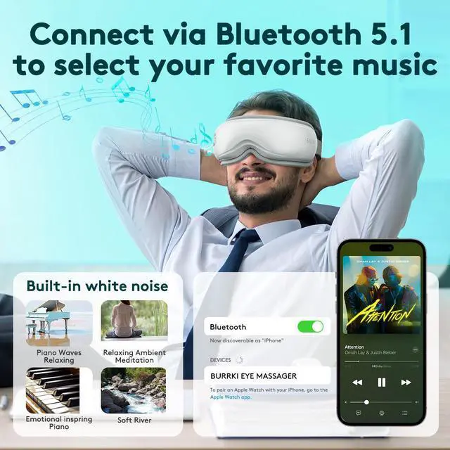 Alt view image 5 of 7 - Goldshell Smart Eye Massager Electric Heat Compress Relax Eyes Mask with Bluetooth Music, Relax and Reduce Eye Strain Dark Circles Eye Bags Dry Eye, Ideal Gifts for Both Men and Women(White)
