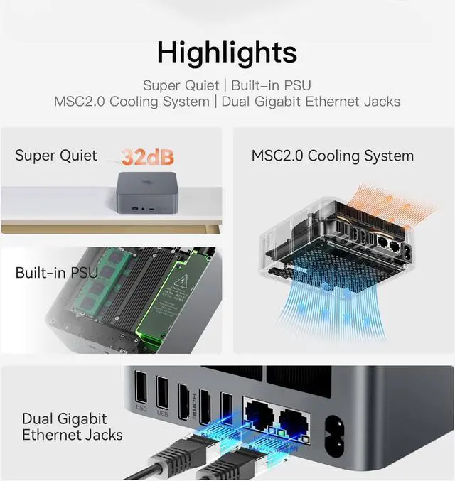 Alt view image 2 of 7 - Beelink Mini PC EQR5, AMD Ryzen 5 5650U(up to 4.2GHz), RAM-16GB SSD-500GB, DDR4 3200MHz, WiFi6(Intel AX200) Bluetooth5.2, Mini PC Gaming Office Home, HDMI PC