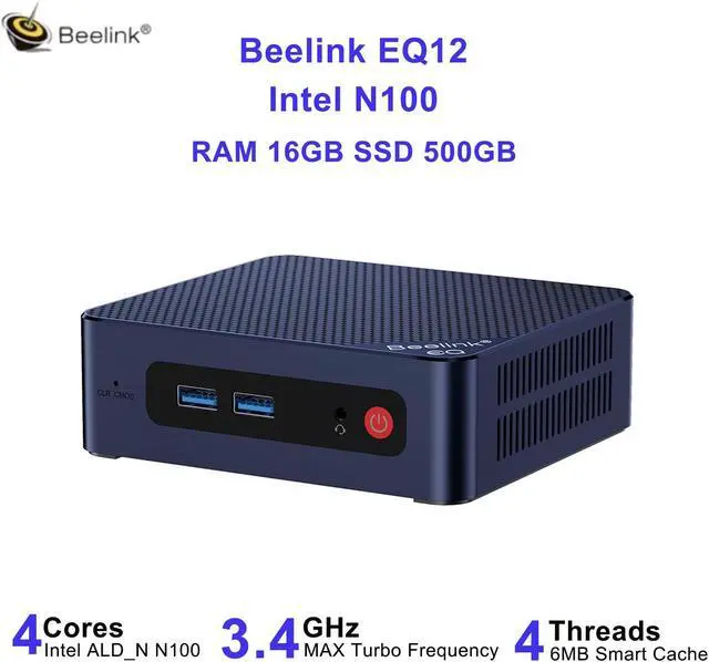 Main image of Beelink Mini PC EQ12, Intel 12th N100 (up to 3.40GHz) Gen 4 Cores,RAM-16GB SSD-500GB DDR5 Triple 4K Display Dual 2.5Gbps WiFi6 Bluetooth5.2