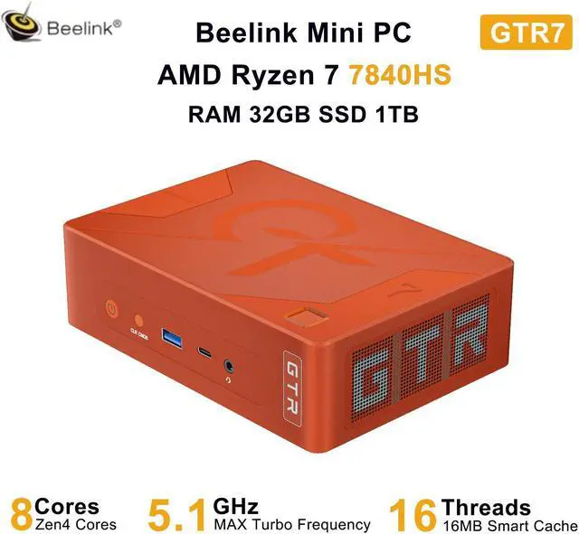 ミニPC Beelink GTR7 7840hs mini PC Beelink Mini PC GTR7, AMD Ryzen 7 7840HS (up to 5.1GHz), RAM