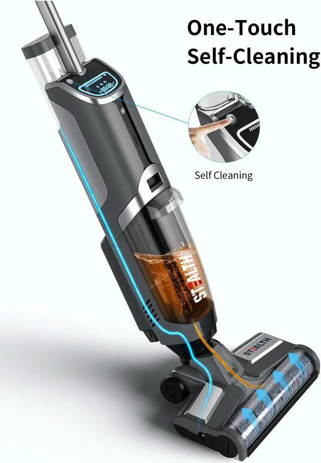 Alt view image 2 of 7 - STEALTH Cordless Vacuum Cleaner, Handheld Wet Dry Vacuum Cleaner and Mop, Self Cleaning Function Upright Vacuum, Strong Suction, Multi Surface Floor Cleaner Machine, ECVP01