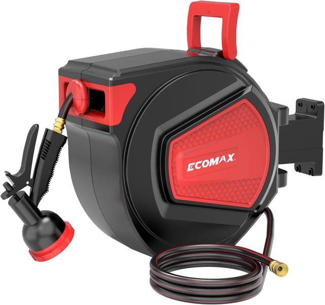 Ecomax 1/2in. x 100ft Retractable Garden Hose Reel, Heavy Duty Water Hose  Reels, Any Length Lock, Slow Return System, 8 Pattern Hose Nozzle