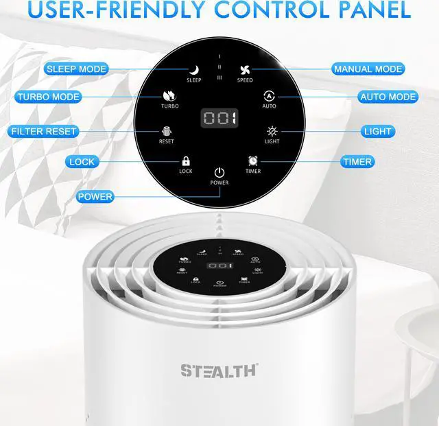 Alt view image 3 of 6 - STEALTH Air Purifier for Home, H13 True HEPA Filter, up to 323 sq.ft, Remove 99.97% of Smoke, Dust, Odors, Pets Hair in Bedroom, Desktop Air cleaner, JAP230W