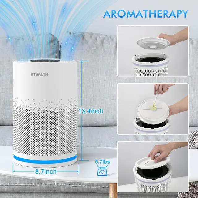 Alt view image 4 of 6 - STEALTH Air Purifier for Home, H13 True HEPA Filter, up to 323 sq.ft, Remove 99.97% of Smoke, Dust, Odors, Pets Hair in Bedroom, Desktop Air cleaner, JAP230W