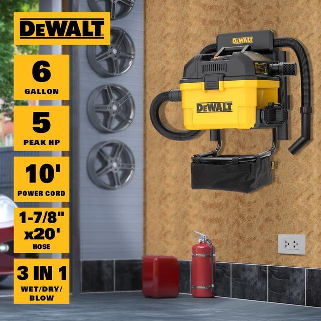 DEWALT Portable Wet Dry Vacuum Cleaner, 6 Gallon 5 Horsepower Wall