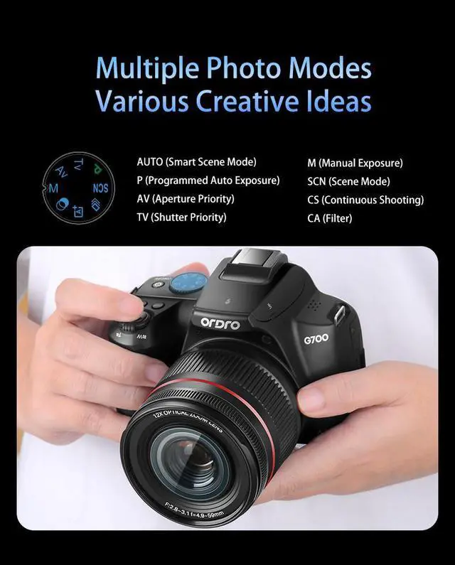 Alt view image 3 of 7 - ORDRO 4K Digital Camera for Photography, 64MP  Vlogging Cameras for YouTube with 3 Flip Screen,12X Optical Zoom &30X Digital Zoom, WiFi& Autofocus with Flash, 64G SD Card, 2 Batteries