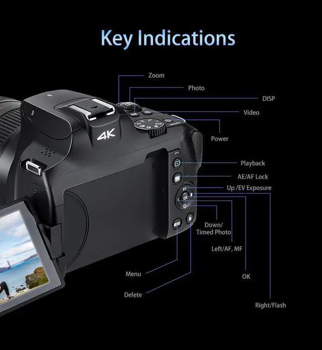 Alt view image 4 of 7 - ORDRO 4K Digital Camera for Photography, 64MP  Vlogging Cameras for YouTube with 3 Flip Screen,12X Optical Zoom &30X Digital Zoom, WiFi& Autofocus with Flash, 64G SD Card, 2 Batteries