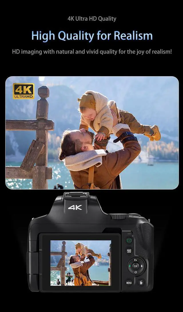 Alt view image 6 of 7 - ORDRO 4K Digital Camera for Photography, 64MP  Vlogging Cameras for YouTube with 3 Flip Screen,12X Optical Zoom &30X Digital Zoom, WiFi& Autofocus with Flash, 64G SD Card, 2 Batteries