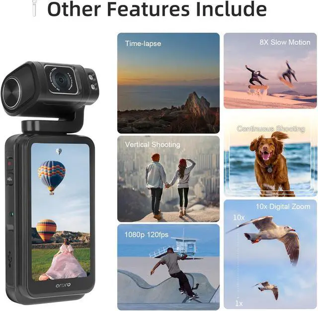 Alt view image 5 of 7 - ORDRO M3 5K Handheld Camera with Flippable Touch Screen, WiFi IR Night Vision Camera w/ 3250mAh Capacity Battery, 4K UHD 56MP Video Camera Camcorder for YouTube w/64G Card