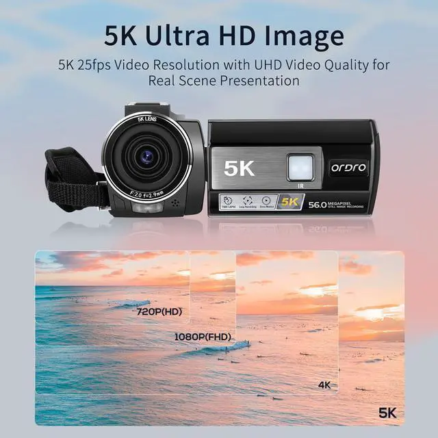 Alt view image 2 of 7 - ORDRO 5K Video Camera Camcorder 56MP UHD WiFi IR Night Vision Vlogging Camera for YouTube, 18X Digital Zoom Touch Screen Vlog Camera with External Mic, Stabilizer, 32GB SD Card, 2 Batteries