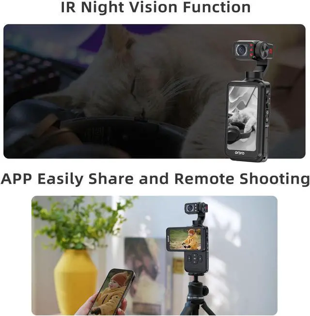 Alt view image 7 of 7 - Ordro M5-5k Handheld Camcorder, 3-Axis Gimbal Stabilizer with 5K 30fps Camera &48MP Photo, 3.5'' Flippable Screen 120° Wide Angle, IR Night Vision Function,Face Tracking for Youtube Vlog with 64G Card