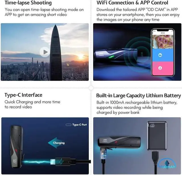 Alt view image 6 of 6 - ORDRO EP8 4K Camcorder 60FPS Vlog Hands Free Wearable Camera, Head-Mounted Video Camera for Vlog, Auto Focus, Wi-Fi APP Control, 2-Axis Gimbal Stabilizer with Fast Charger & Remote Control