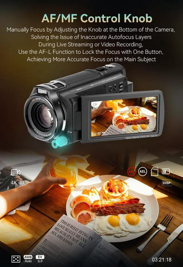 Alt view image 6 of 7 - ORDRO 5K Video Camera Camcorder HD Video Recording Camcorder, 12X Optical Zoom, IR Night Vision, Auto/Manual Foucs, 3.5'' Flip Touchscreen Camera for Livestreamings, 64GB SD Card, Remote Control