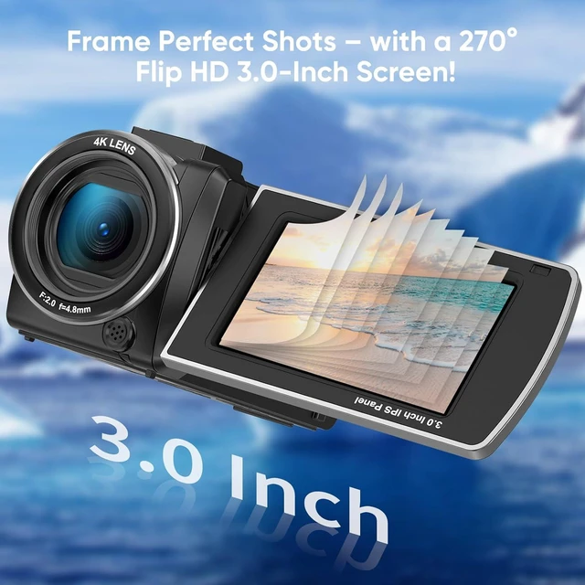 Alt view image 4 of 6 - ORDRO 4K Video Camera Camcorder with 12X Telephoto Zoom Lens 3'' 270° Screen Digital Camcorder for Vlogging YouTube, IR Night Vision w/Remote