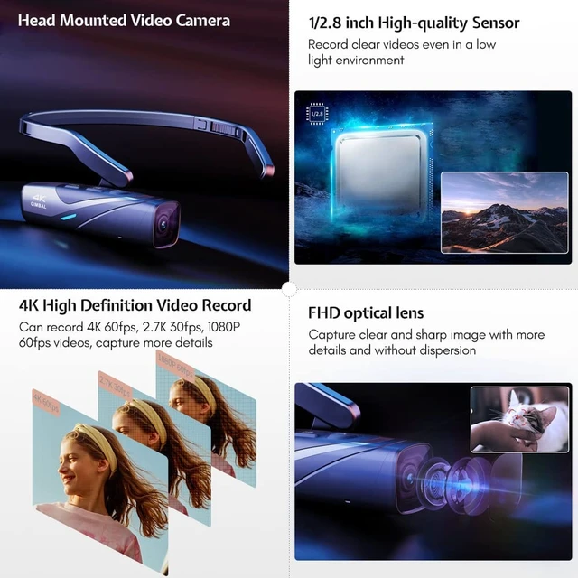 Alt view image 3 of 7 - ORDRO EP8 | 4K Gimbal Head Camera | AF & Wi-Fi | Remote 2-Axis Gimbal Stabilizer,APP Control,Head-Mounted,Auto Focus,130° Wide-Angle, ideal for vlogging and surgery and hotel