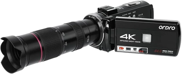 Alt view image 2 of 5 - ORDRO 4K Video Camera Camcorder with 12X Telephoto Zoom Lens 3'' 270° Screen Digital Camcorder for Vlogging YouTube, IR Night Vision w/Remote