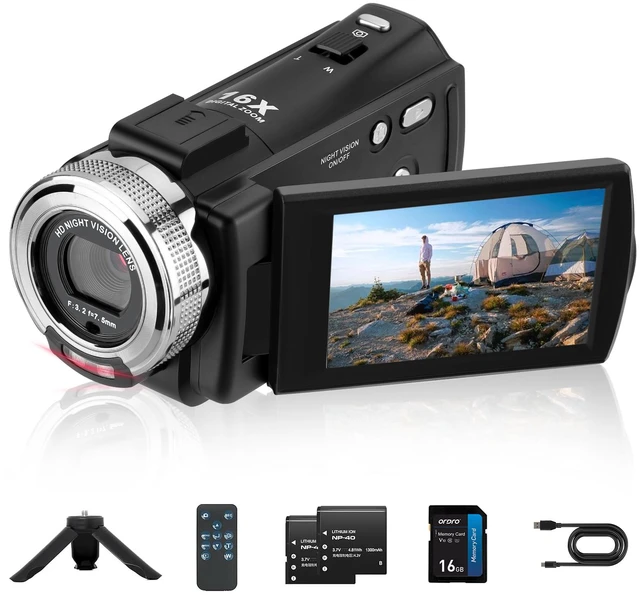Main image of ORDRO HDV-V12 Video Camera Full HD Camcorder Digital Recorder | 1080P 30FPS 30MP | 3.0 Inch Rotation LCD | 16X Digital Zoom | Infrared Night Vision - Black (V12+16GB Card)