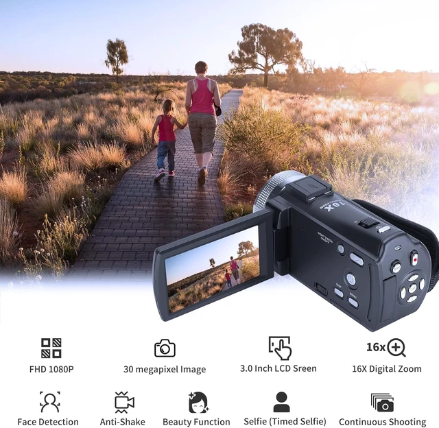 Alt view image 4 of 7 - ORDRO HDV-V12 Video Camera Full HD Camcorder Digital Recorder | 1080P 30FPS 30MP | 3.0 Inch Rotation LCD | 16X Digital Zoom | Infrared Night Vision - Black (V12+16GB Card)