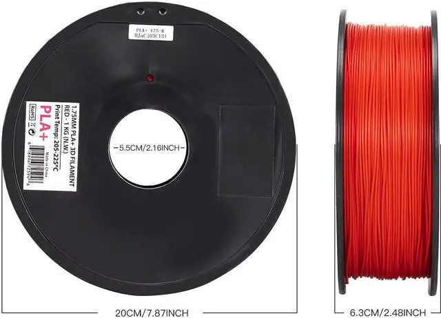 Alt view image 6 of 7 - Micro Center Inland PLA+ Filament 1.75mm - Red 3D Printer Filament, PLA Pro Dimensional Accuracy +/- 0.03 mm - PLA Plus 1 kg Spool (2.2 lbs)  FDM/FFF Printers  Clog Free 3D Printing Filament