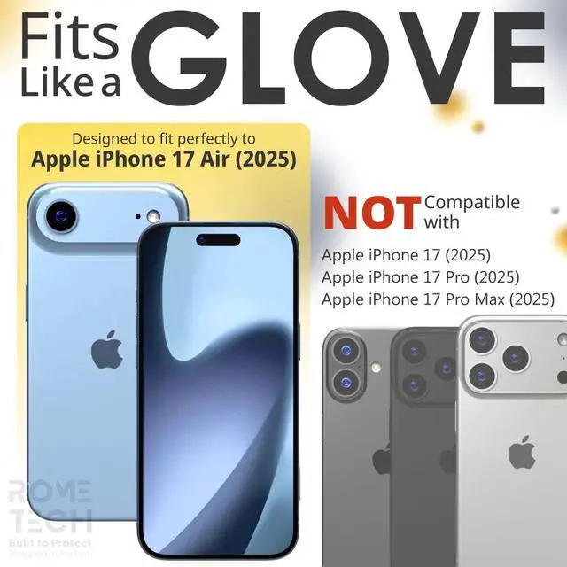 Alt view image 2 of 6 - Rome Tech For Apple iPhone 17 Air Tempered Glass Screen Protector Camera Lens