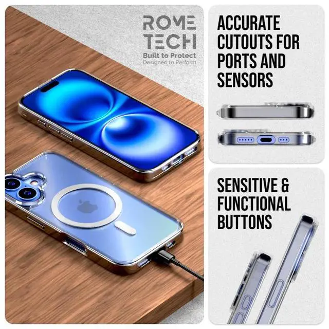 Alt view image 6 of 7 - Rome Tech For Apple iPhone 16 Hybrid Shockproof Clear Slim Acrylic Case with MagSafe