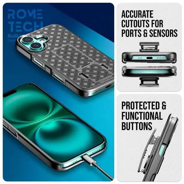 Alt view image 5 of 5 - Rome Tech For Apple iPhone 16 Plus Belt Clip Holster Phone Case