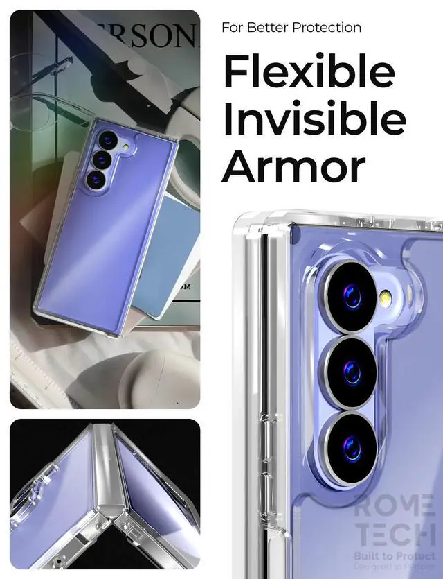 Alt view image 4 of 6 - Samsung Galaxy Z Fold 6 Hybrid Shockproof Clear Slim Acrylic Case Cover Flexible Hinge Rib
