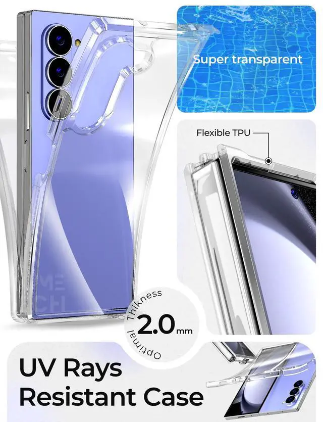 Alt view image 3 of 6 - Samsung Galaxy Z Fold 6 Hybrid Shockproof Clear Slim Acrylic Case Cover Flexible Hinge Rib