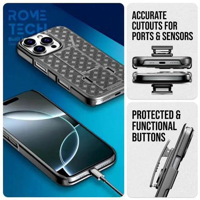 Alt view image 5 of 5 - Rome Tech For Apple iPhone 16 Pro Belt Clip Holster Phone Case