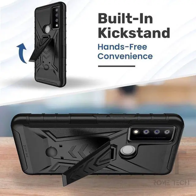 Alt view image 5 of 6 - Rome Tech For TCL 30 V 5G Dual-Layer Holster Case with Kickstand