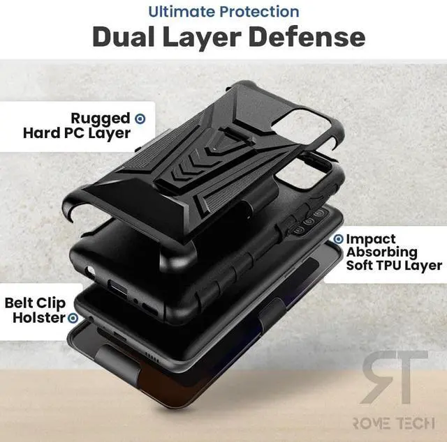 Alt view image 4 of 6 - Rome Tech For TCL A3 / TCL A30 / TCL Ion Z Dual-Layer Holster Case w/Kickstand
