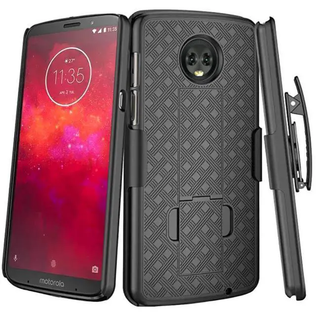 Alt view image 7 of 7 - Motorola Moto Z3 / Z3 Play 6.01" (2018) Rome Tech Shell Holster Combo Case - Black