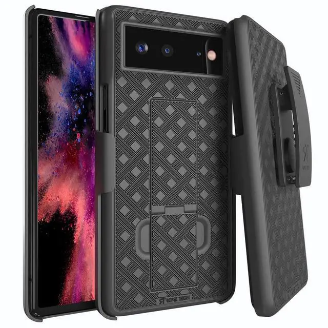 Alt view image 7 of 7 - Google Pixel 6 6.4" (2021) Rome Tech Shell Holster Combo Case - Black