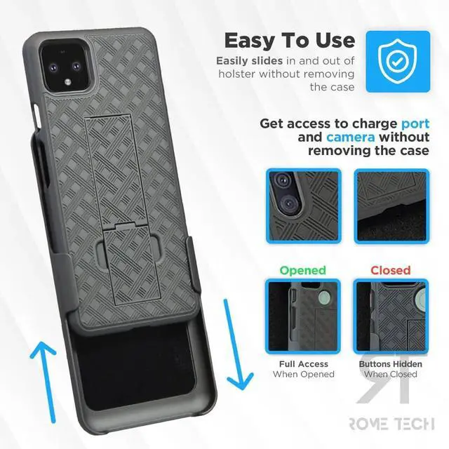 Alt view image 4 of 5 - Rome Tech For Google Pixel 4 Belt Clip Holster Phone Case Cover Black