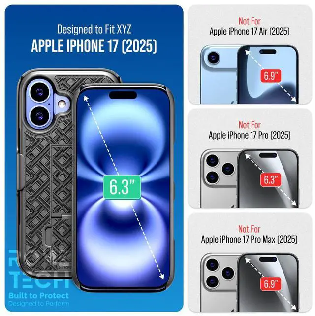 Alt view image 5 of 6 - Rome Tech Designed for iPhone 17 Pro Max 17 Pro 17 Air, iPhone 17 Case with Belt Clip Holster Kickstand Cover Phone Combo Case Color Black