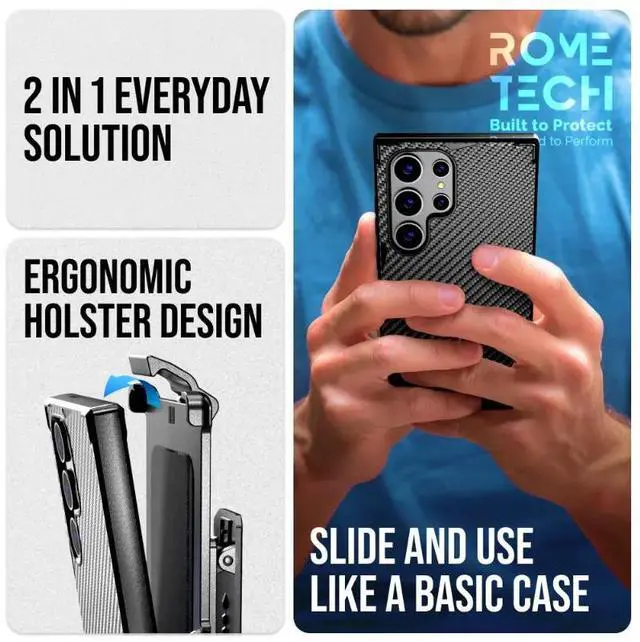 Alt view image 4 of 6 - Rome Tech For Samsung Galaxy S24 Ultra (2024) Protective Shockproof Case with Belt Clip Holster