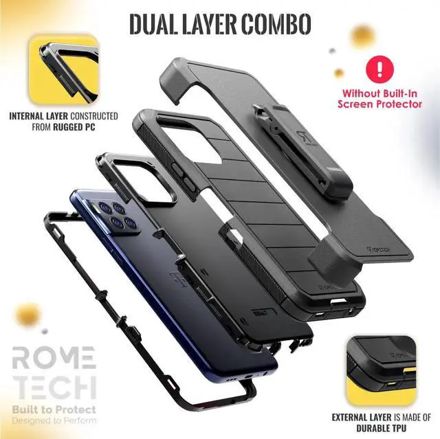 Alt view image 3 of 7 - Rome Tech Defender Case for T-Mobile REVVL 7 5G / 7 Pro 5G (2024) Heavy-Duty Shockproof Cover with MagSafe, 360 Swivel Belt Clip Holster & Kickstand ? Full-Body Rugged Protection