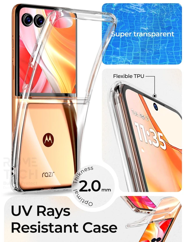 Alt view image 3 of 6 - Motorola Razr Plus (2024) / Razr 50 Ultra Hybrid Shockproof Clear Slim Acrylic Case Cover Flexible Hinge Rib