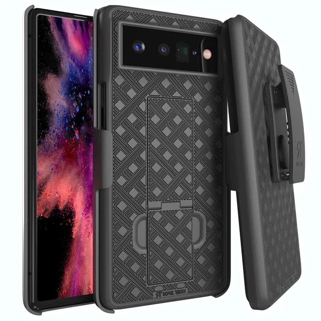 Main image of For Google Pixel 6 Pro Shell Holster Combo Case - Black + 3-Pack Glass Screen Protector