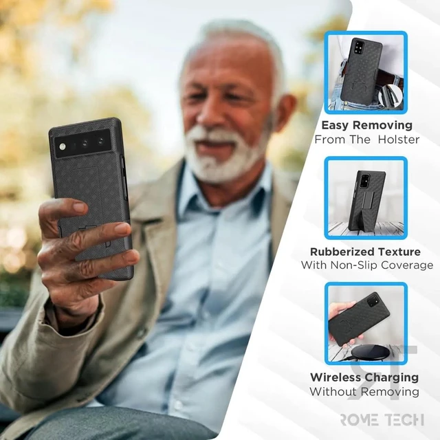 Alt view image 2 of 5 - For Google Pixel 6 Pro Shell Holster Combo Case - Black + 3-Pack Glass Screen Protector
