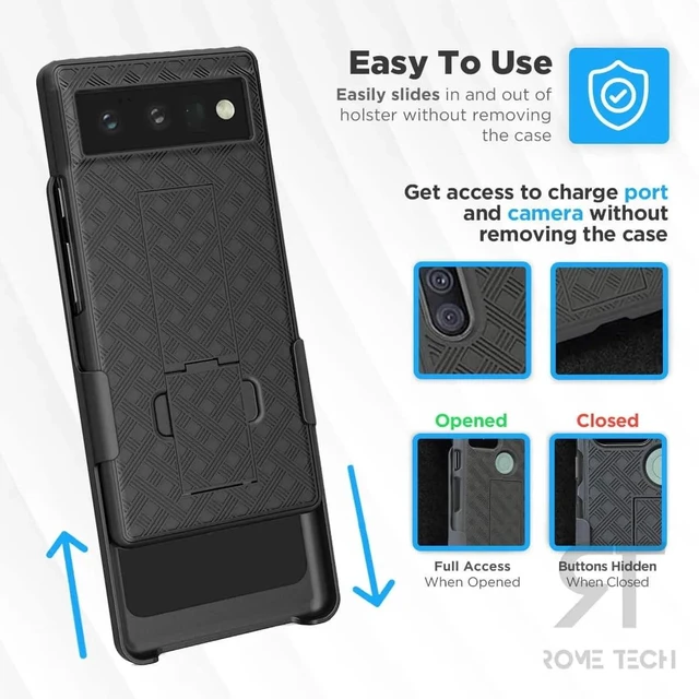 Alt view image 3 of 5 - For Google Pixel 6 Pro Shell Holster Combo Case - Black + 3-Pack Glass Screen Protector