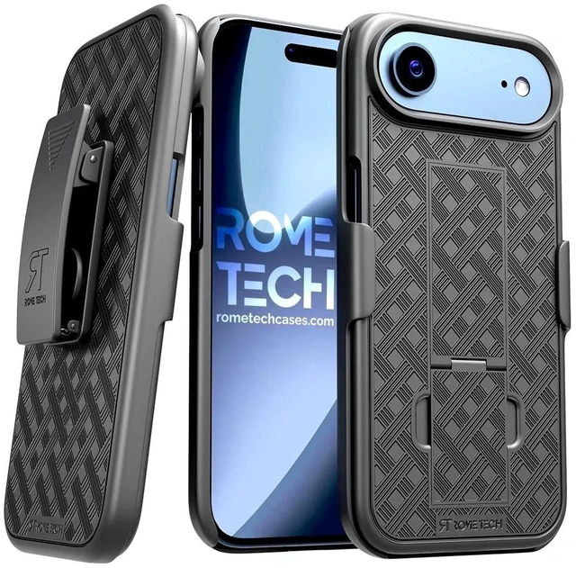 Main image of Apple iPhone 17 Air Belt Clip Holster Phone Case - Black + 3-Pack Glass Screen Protector
