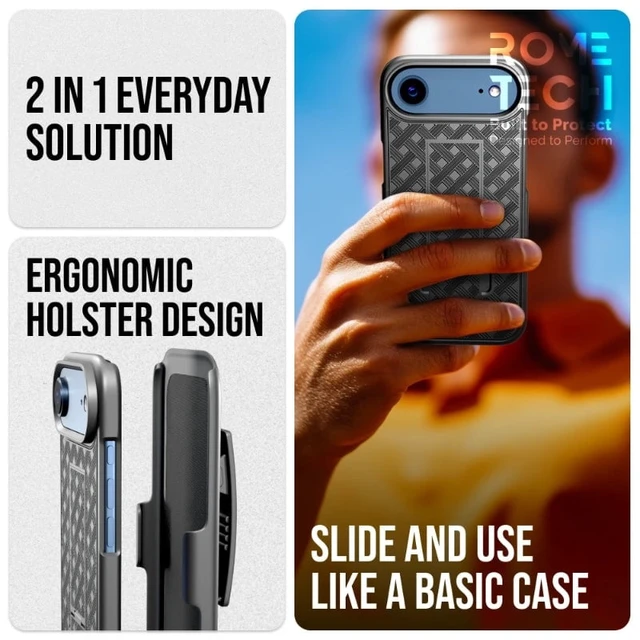 Alt view image 2 of 4 - Apple iPhone 17 Air Belt Clip Holster Phone Case - Black + 3-Pack Glass Screen Protector