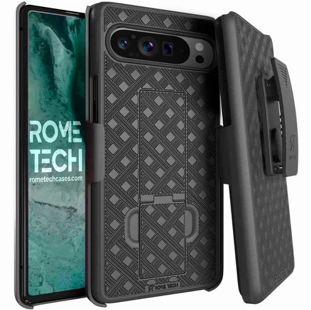 Main image of Rome Tech Google Pixel 9 Pro XL Belt Clip Holster Phone Case + 3-Pack Glass Screen Protector