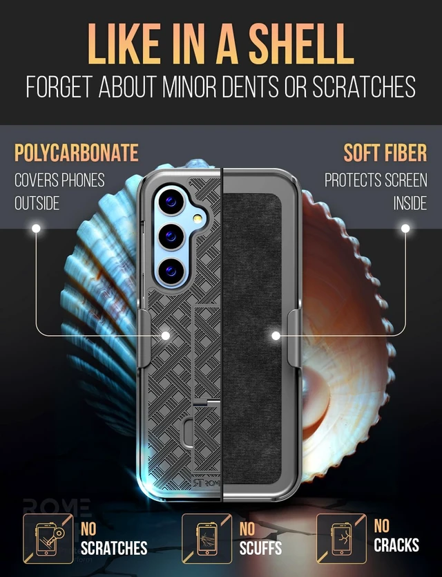 Alt view image 3 of 6 - Rome Tech Shell Holster Combo Case for Samsung Galaxy S24 FE & TPG Bundle - Black