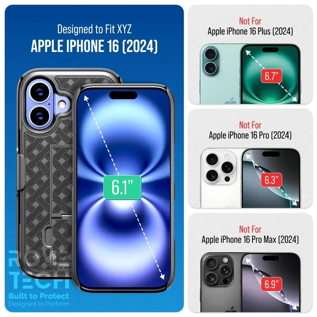 Alt view image 2 of 4 - iPhone 16 (2024) Belt Clip Holster Case - Black + 3-Pack Glass Screen Protector