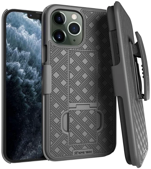 Main image of Apple iPhone 11 Pro 5.8" (2019) Rome Tech Shell Holster Combo Case - Black + 3-Pack Glass Screen Protector