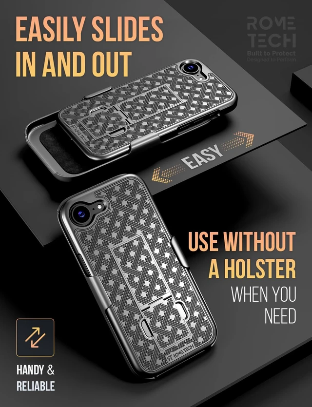 Alt view image 4 of 6 - Rome Tech Shell Holster Combo Case for Apple iPhone 17e & TPG Bundle - Black