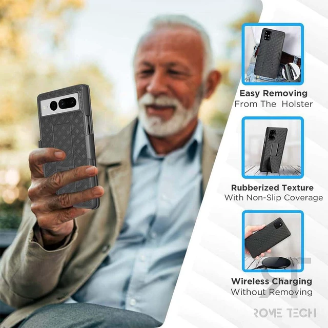 Alt view image 3 of 4 - Rome Tech Google Pixel 7 Pro Shell Holster Combo Case With Belt clip + 3-Pack Glass Screen Protector
